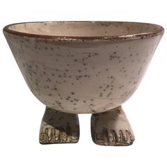 Egyptian Footed Glazed Ceramic Libation Bowl from Luxor