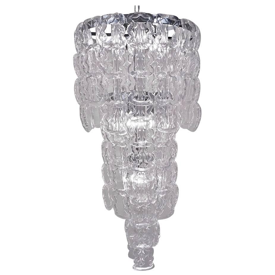 Angelo Mangiarotti Style Chandelier Murano Glass Chain Link, Chrome Frame For Sale