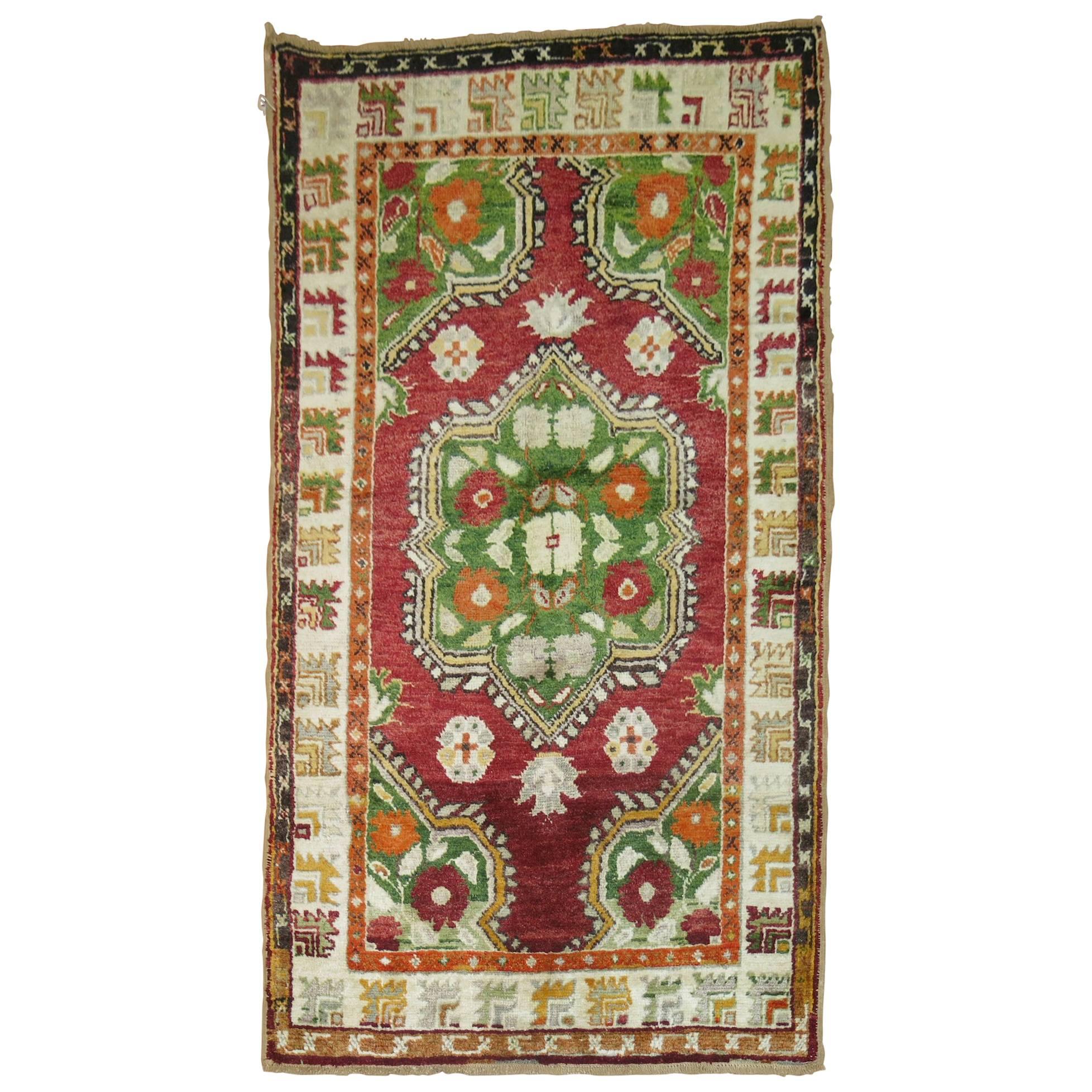 Vintage Turkish Oushak Colorful Throw Scatter Size Rug