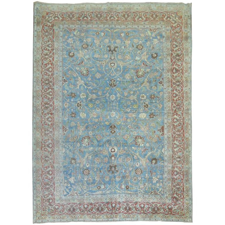 Blue Formal Antique Persian Tabriz Rug For Sale at 1stdibs