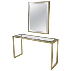 Willy Rizzo Console Table and Mirror, Brass and Chrome, 1970s, Italian