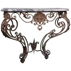 Antique Painted Wrought Iron Marble-Top Console