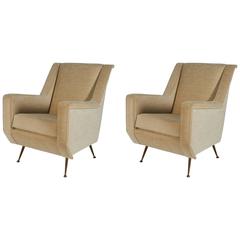 Pair of Mid Century Lounge Chairs with Brass Legs, Italy 1950s 3