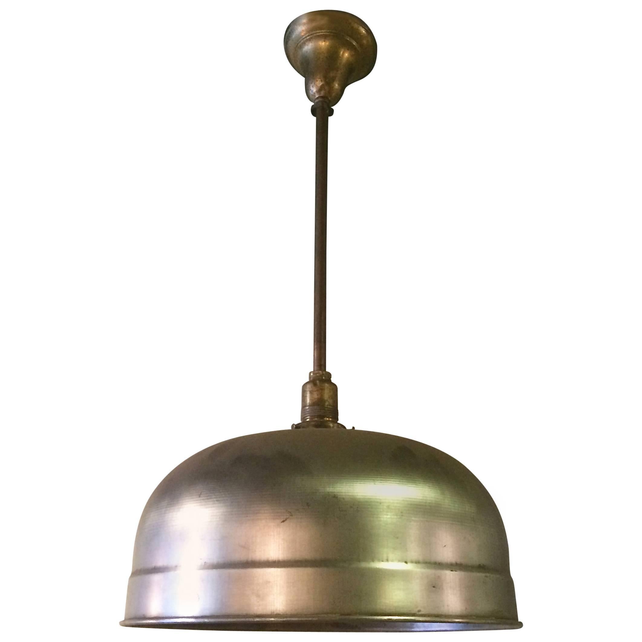 Industrial Brushed Steel Dome Billiard Pendant Light By Brunswick Co. For Sale