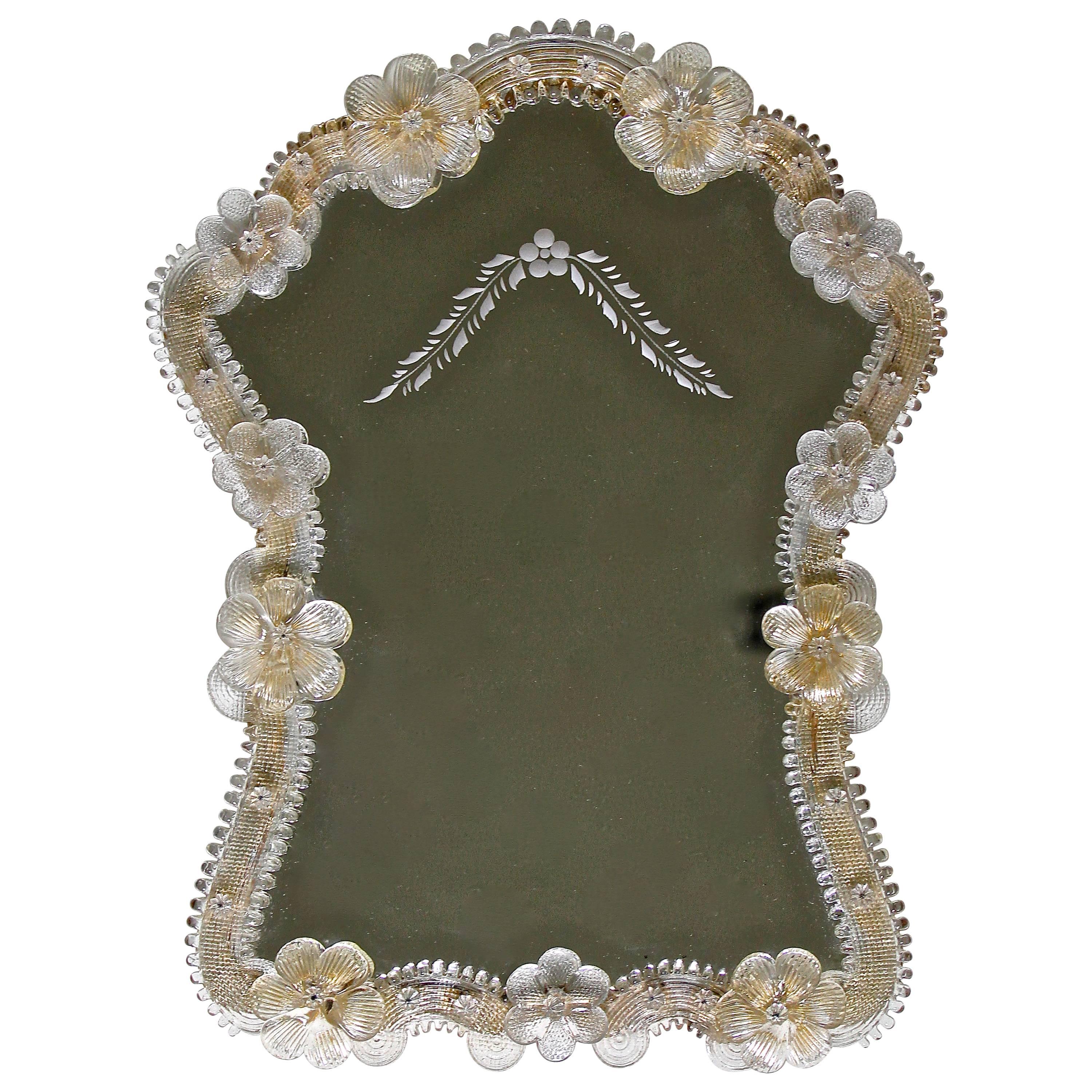 Italian Venetian Murano Floral Wall Mirror For Sale