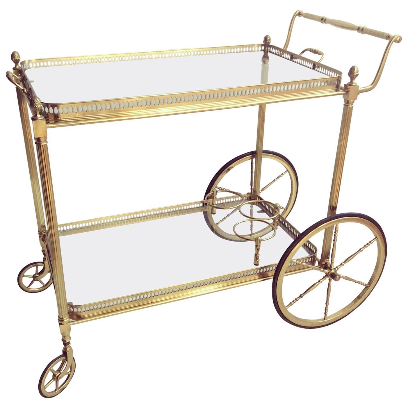 Vintage French Brass Drinks Trolley or Bar Cart