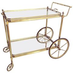 Vintage French Brass Drinks Trolley or Bar Cart