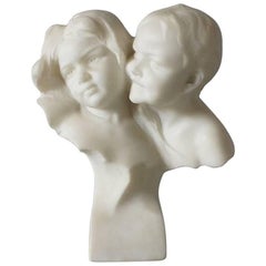 Double Marble Bust with Two Children’s Heads, Very Heavy for Affortunato Gory