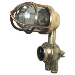 20th Century Brass Wall Lamp with Glass Dome & Isolator Switch IP54 Edison Bulb 12