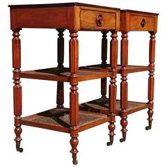 Pair of Antique Regency Mahogany Étagères with Reeded Legs and Caned Shelves