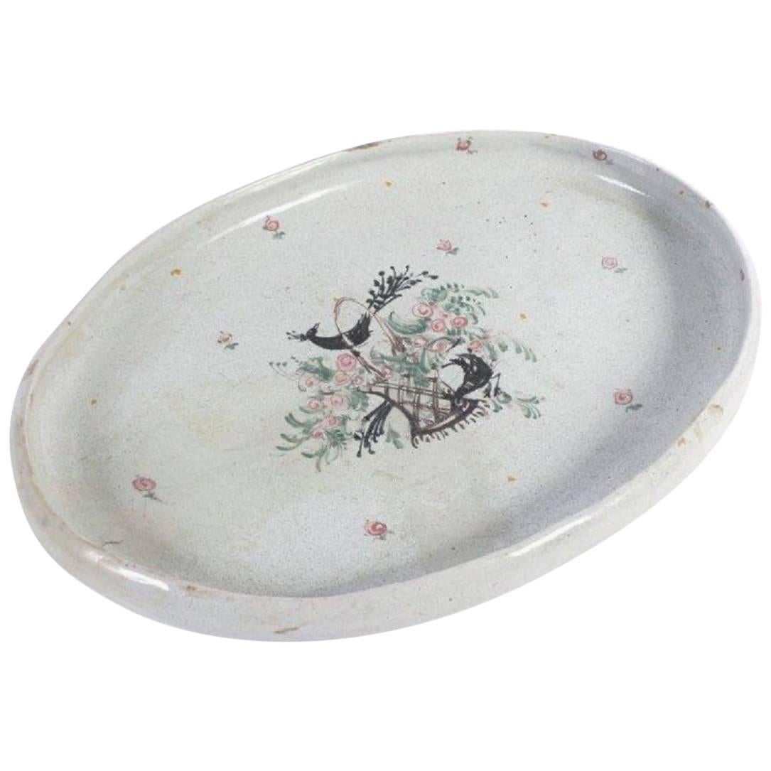 Rare Early Unique Oval Platter Decorated with a Flower Basket by Bjørn Wiinblad For Sale