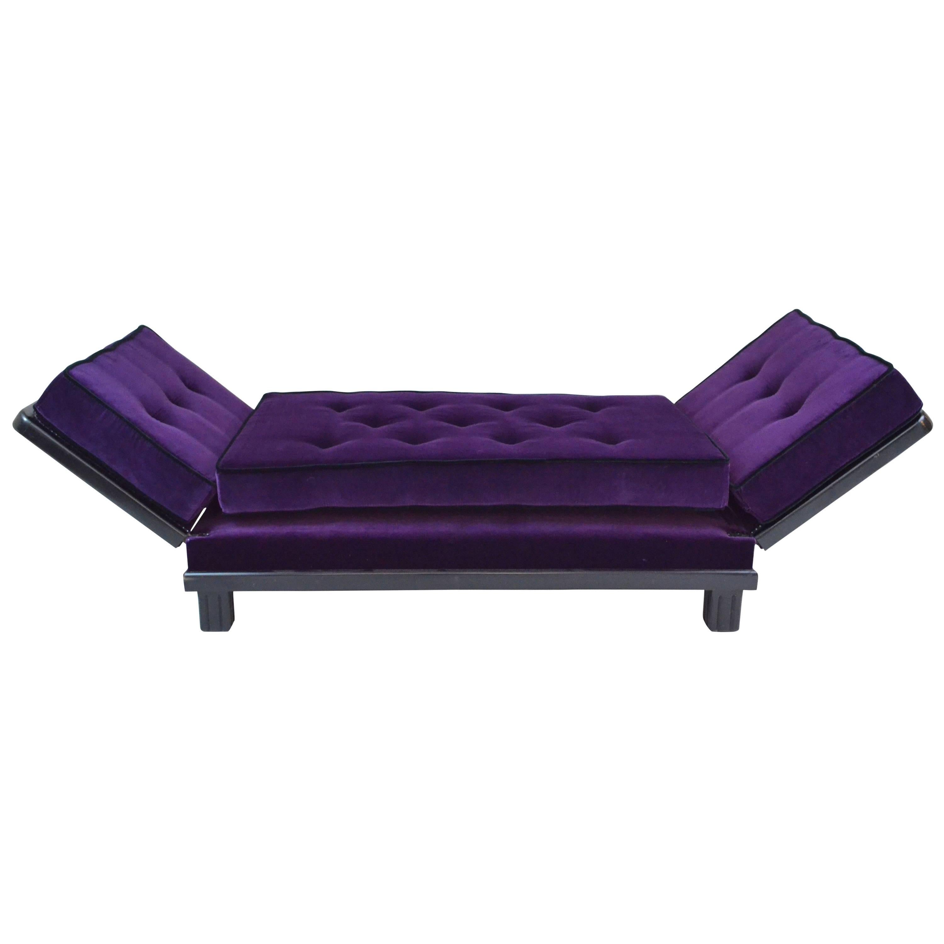 Art Deco Reclining Daybed, Purple Velvet