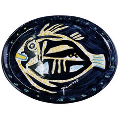 After Pablo Picasso Platter in Art Pottery Decorated with a Fish