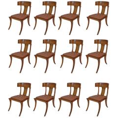20th Century Klismos Walnut Comfortable Dining Chairs