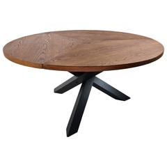 Dutch Mid-Century Large Round Oak Tripod Table by Martin Visser, 1960s