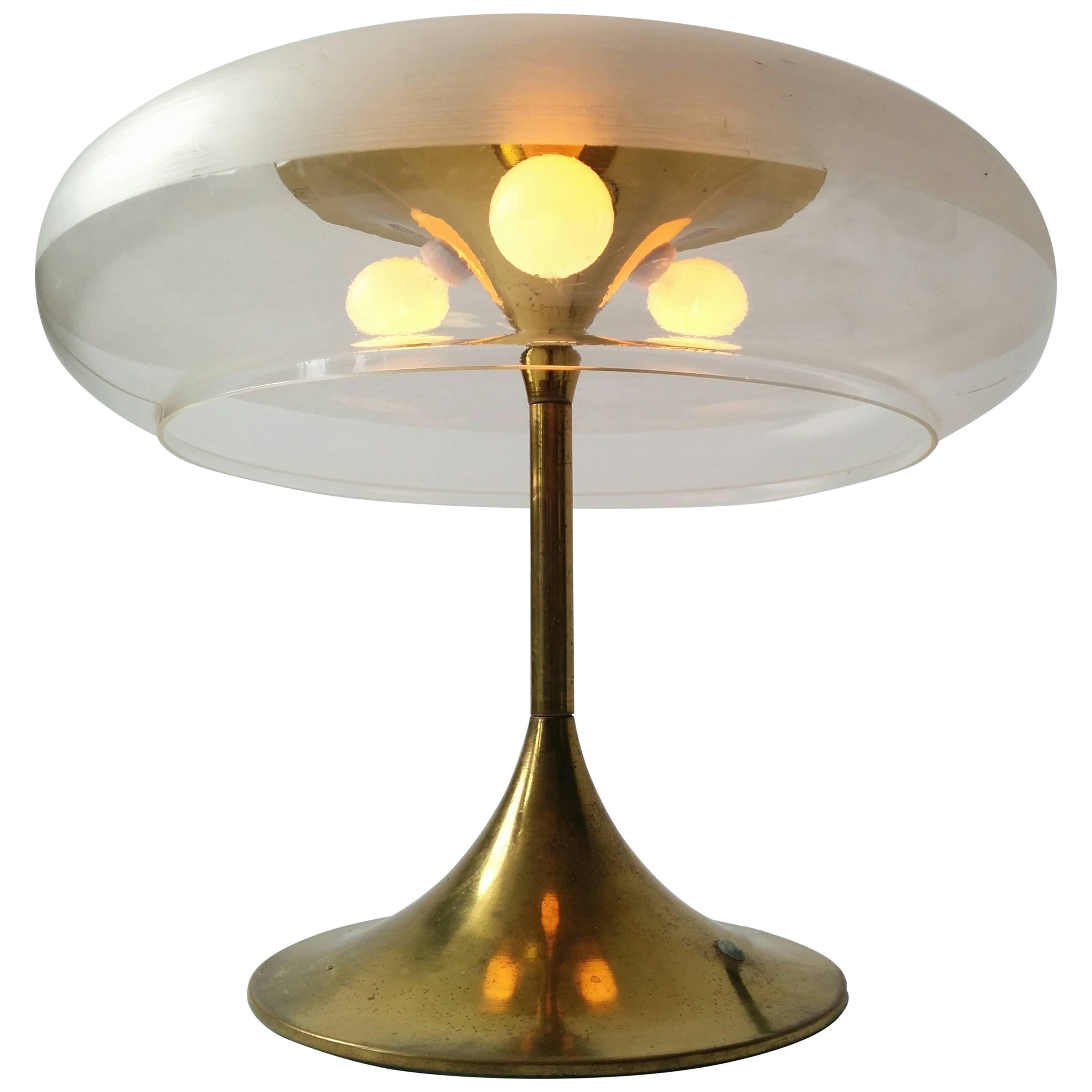 Reggiani  Brass and Clear Acrylic Shade Table Lamp , 1960s , Italy  