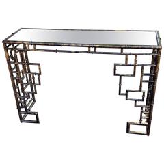 Fabulous Faux Bamboo Console with Aged Mirror Top