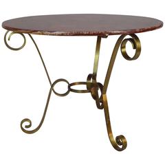 Vintage Marble and Brass Gueridon Table, 1930s
