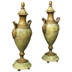 20th Century Pair of French Potish Vases in Onyx