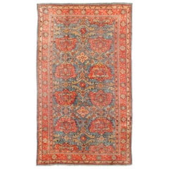 Antique Colorful Turkish Oushak Rug with Teal Color