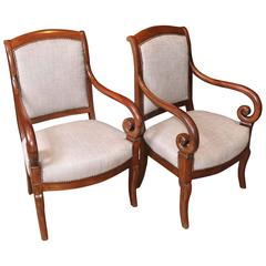 Pair of Antique French Regency Arm Chairs Fauteuils