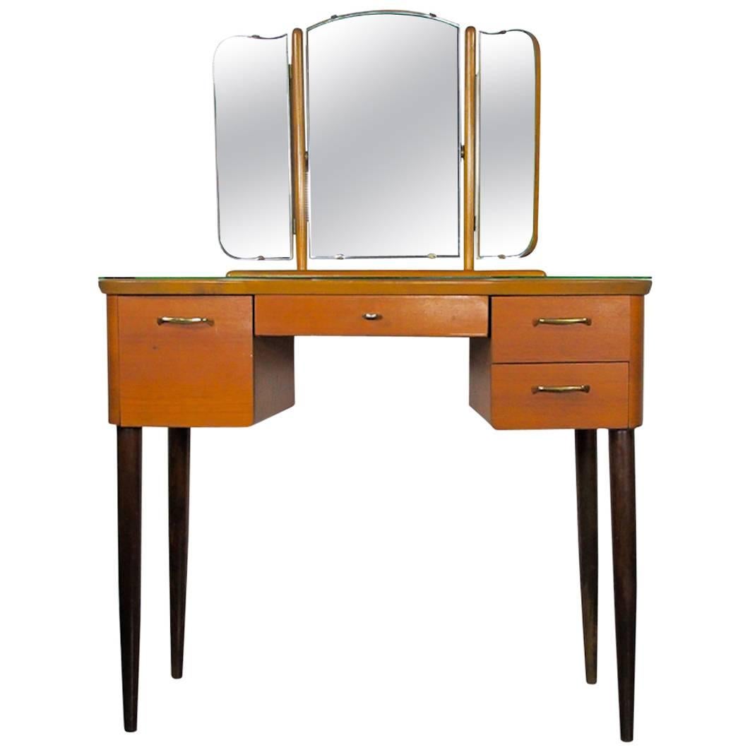 Mid-20th Century Teak Dressing Table with Angled Mirror