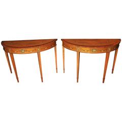 Pair of Hepplewhite Style Demilune Painted Console Tables