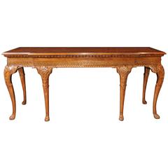 Large George II Style Walnut Console Table Hand-Carved