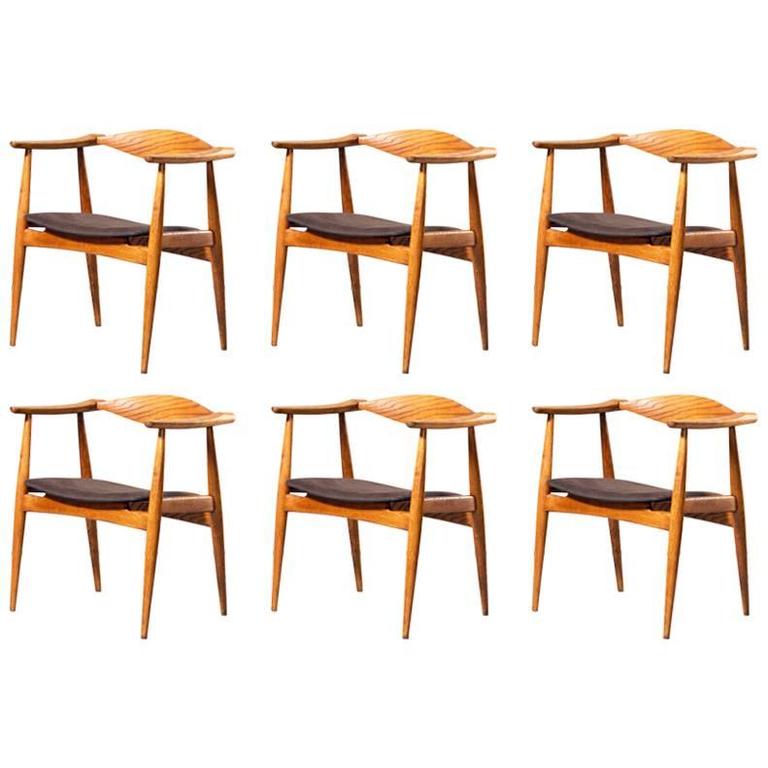 Rare Hans J Wegner Ch35 Set Of Six Oak Leather Chairs Carl Hansen Rare Hans J Wegner Ch35 Set Of Six Oak Leather Chairs Carl Hansen Son