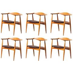 Rare Hans J. Wegner CH35 Set of Six Oak Leather Chairs Carl Hansen & Son 5