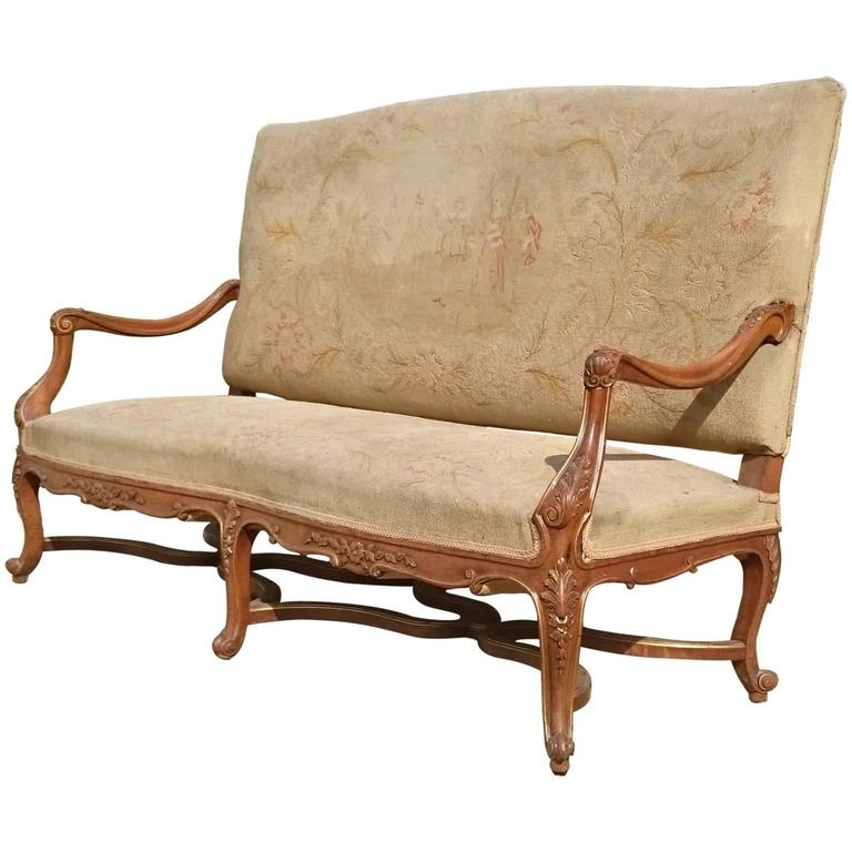 Beautiful Walnut and Gilt French Sofa with Antique Fabric at 1stdibs