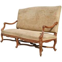 Beautiful Walnut and Gilt French Sofa with Antique Fabric