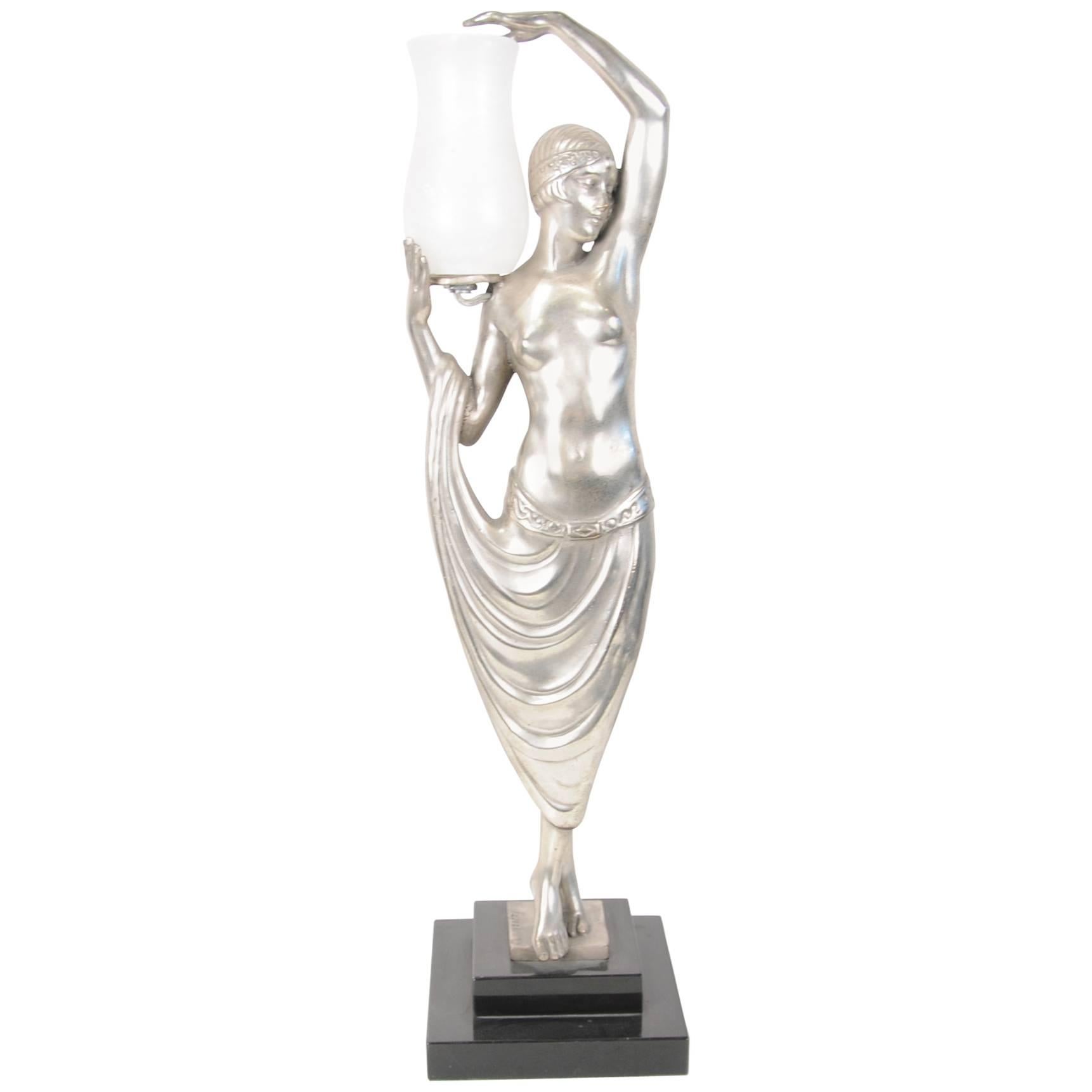 French Art Deco Style Table Lamp Female Odalisque Figurine For Sale