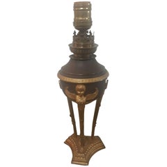 Lampe Empire française du XIXe siècle, bronze Dor avec chérubin