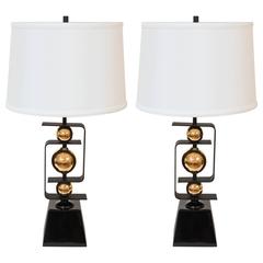 Pair of Mid-Century Brass and Ceramic Lamps from Canada