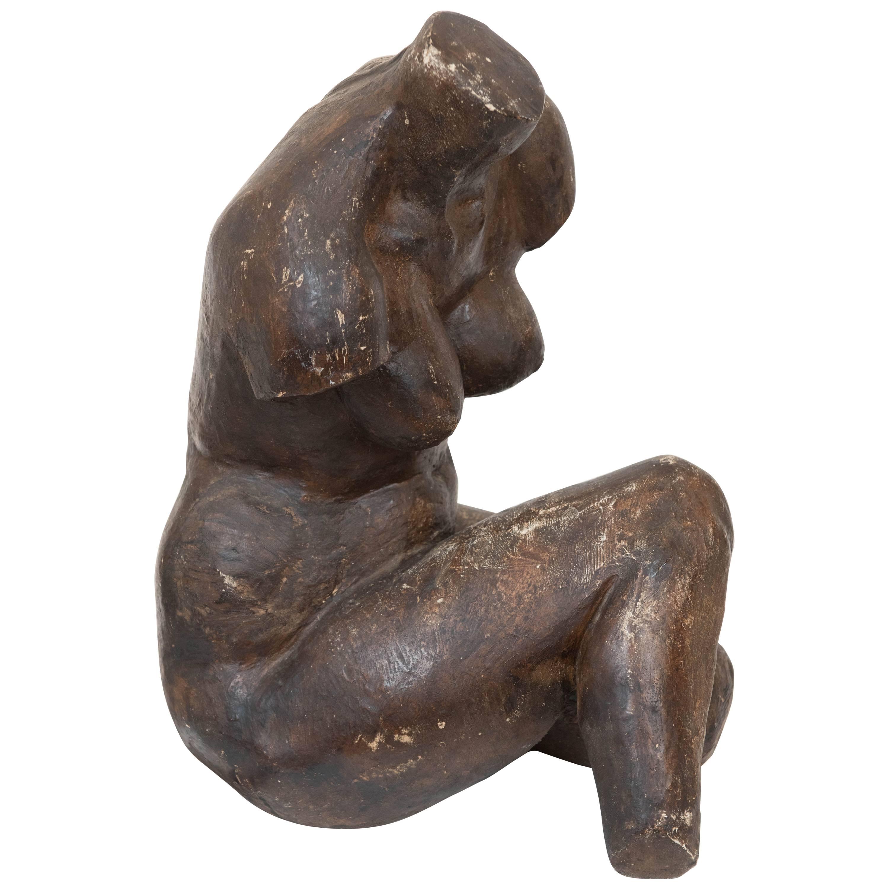 This plaster female nude is impressive in its design and form. It is unsigned but clearly shows the skill and technique of an experienced sculptor. Also exhibits nice vintage patina.