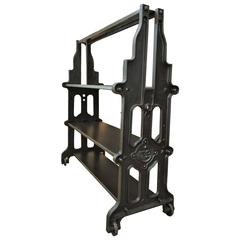 Industrial Cast Iron French Factory Shelf on Wheels, circa 1900