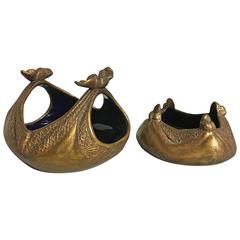 Two Hector Guimard Designed Art Nouveau Copper Clad Majolica Bowls