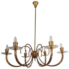 Brass and Glass Fontana Arte Style Chandelier 1960's 9