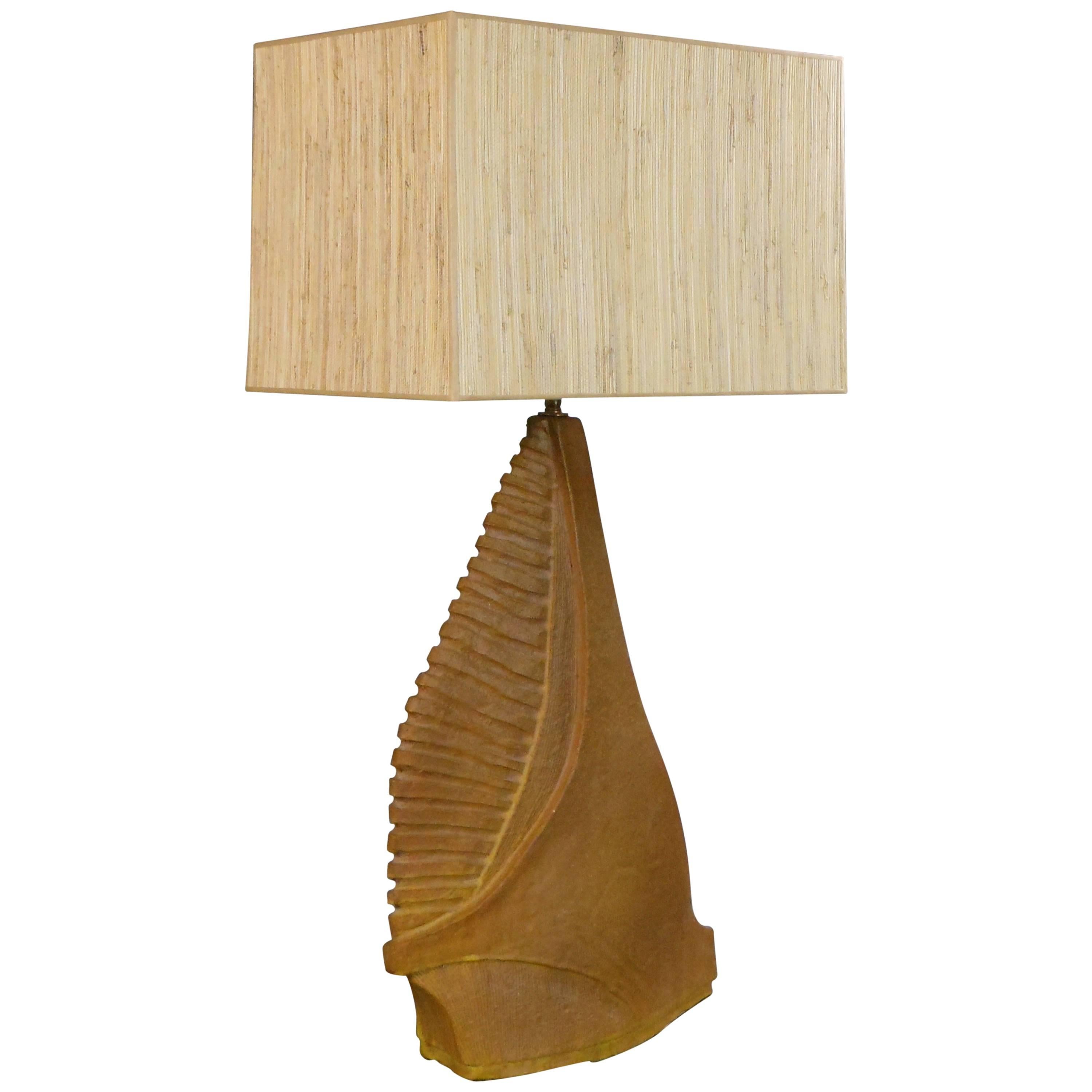 Charles Sucsan, Large and Rare Glazed Terra Cotta Abstract Lamp For Sale