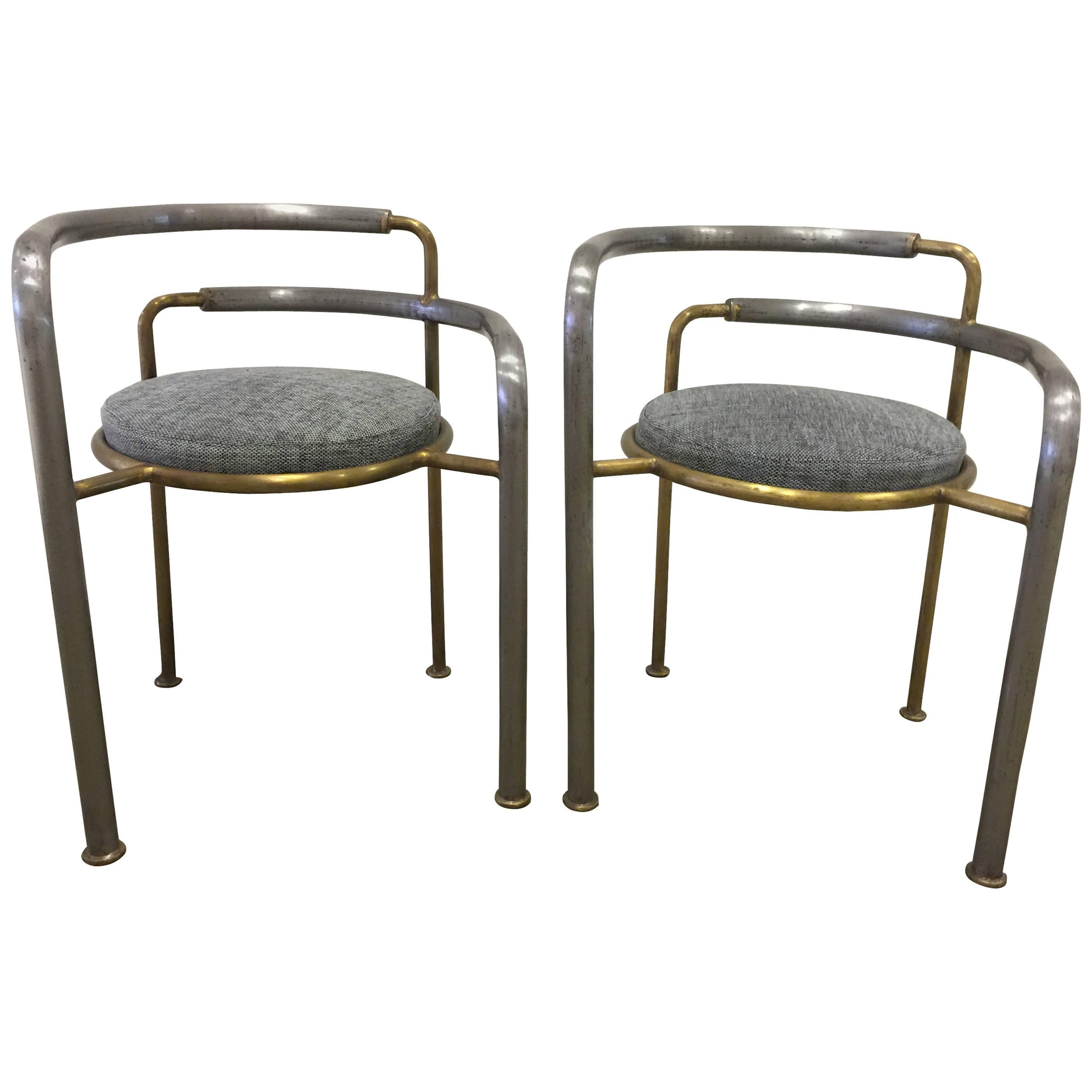 Rare  Rud Thygesen, Johnny Sorensen Iron & Brass Chairs, Pair