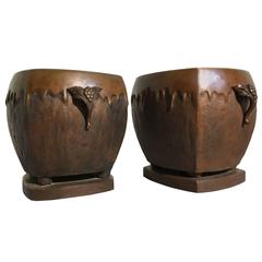 Pair of Japanese Art Nouveau Bronze Hibachi Planters