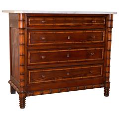 19th Century French Faux Bamboo Pine Chest of Drawers