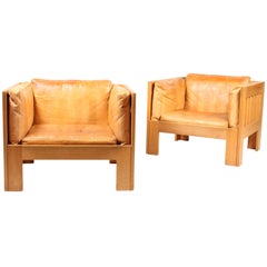 Pair of Lounge Chairs in Patinated Leather