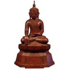 19th Century Carved Wood Seated Buddha, Burma (Myanmar)