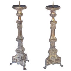 Pair of Tall Ecclesiastical Altar Candleholders from Italy, Early 19th Century 
