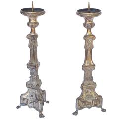 Pair of Tall Ecclesiastical Altar Candleholders from Italy, Early 19th Century 1
