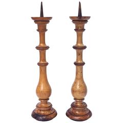 Pair of Large Pricket Candleholders of Olivewood from Italy, circa 1800 2