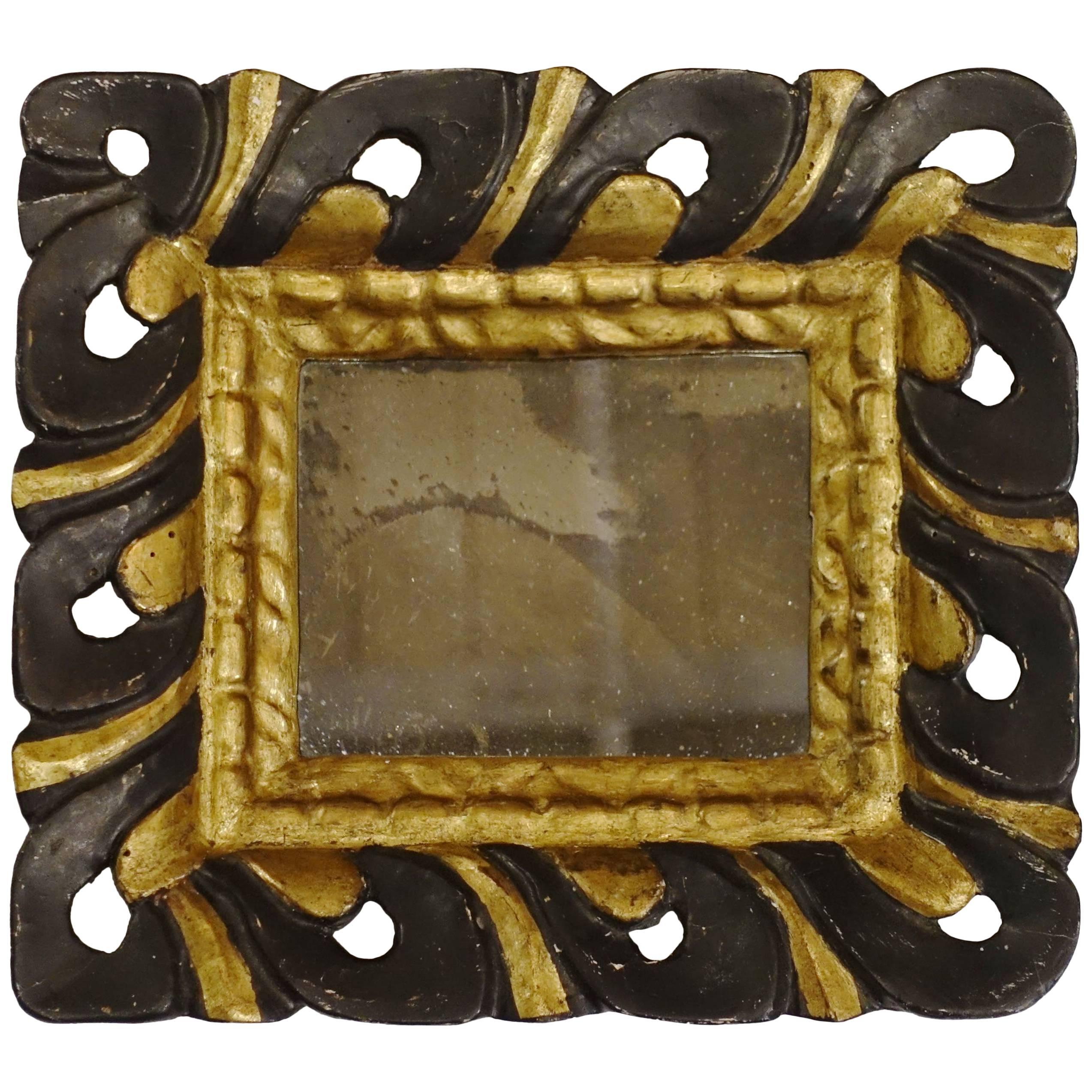 19th Century Black/Gold Carved Frame Mirror, Spain