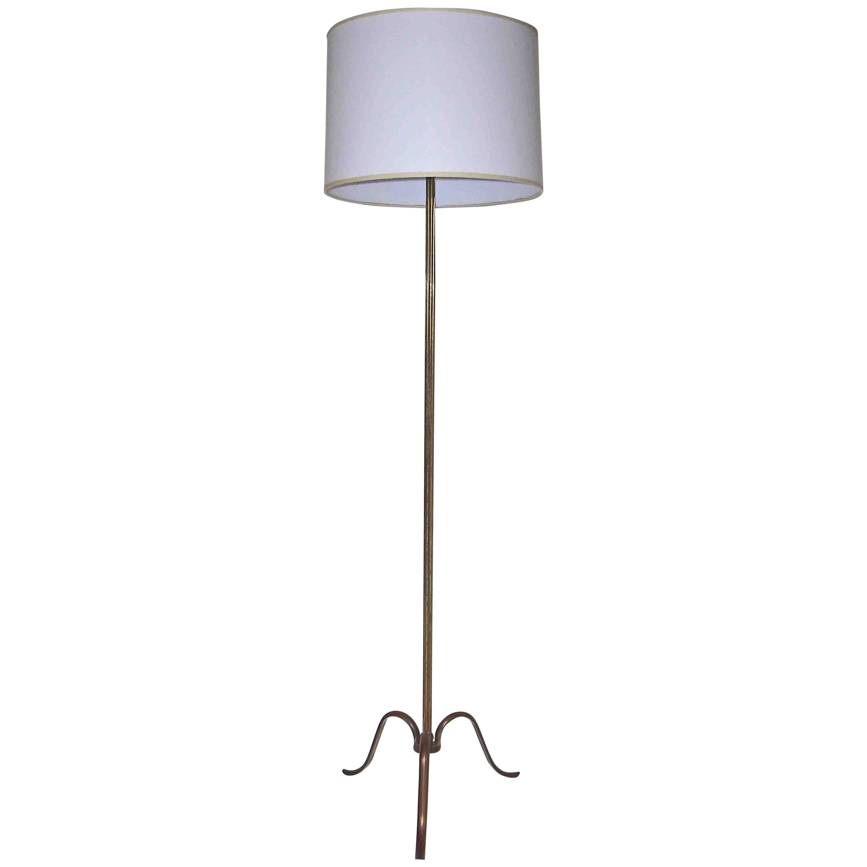 French Tripod Brass Floor Lamp For Sale